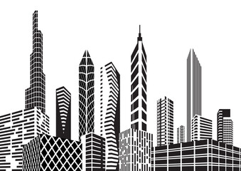 Obraz premium Black and white city - Vector illustration