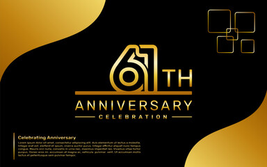 Template design for a 61th year anniversary celebration with a golden number style, vector template