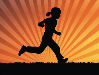 Fototapeta na wymiar silhouette of little girl running - vector