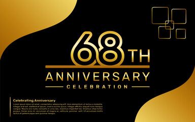 Template design for a 68th year anniversary celebration with a golden number style, vector template