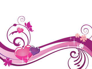 vector eps10 illustration of flowers and hearts on colorful waves