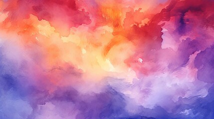 Fototapeta na wymiar essential watercolor establishment sunset sky orange purple. Illustration, AI Generated