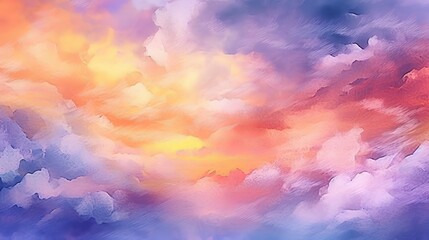 Fototapeta na wymiar to start with watercolor foundation sunset sky orange purple. Illustration, AI Generated