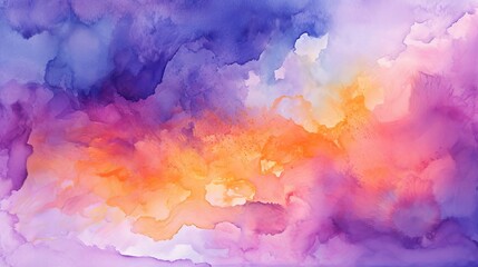 Fototapeta na wymiar to begin with watercolor establishment nightfall sky orange purple. Illustration, AI Generated