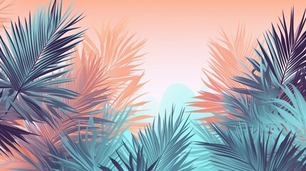 Fototapeta na wymiar Summer tropical pastel establishment with palm. Illustration, AI Generated
