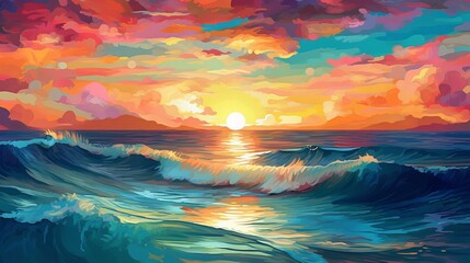 Fototapeta na wymiar Brilliant Ocean with Sun Reflections. Illustration, AI Generated