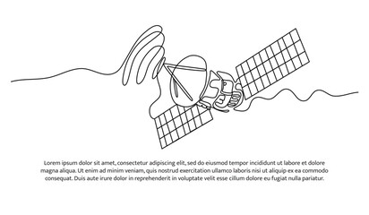 Continuous line design of satellite. Technology device symbol design concept. Decorative elements drawn on a white background.