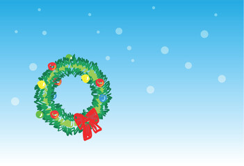 christmas wreath on snowing background, christmas greetings. 1 of the 6 same styled christmas cards i draw, please check the rest in my profile.