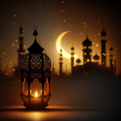 islamic background with moon lanterns and mosque for ramadan eid ul fitr and eid al adha eid milad muharram generative ai