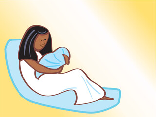 Stylized illustration of a mother and her newborn baby.