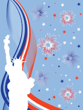vector illustration eps10 from the statue of liberty on a colorful firework background
