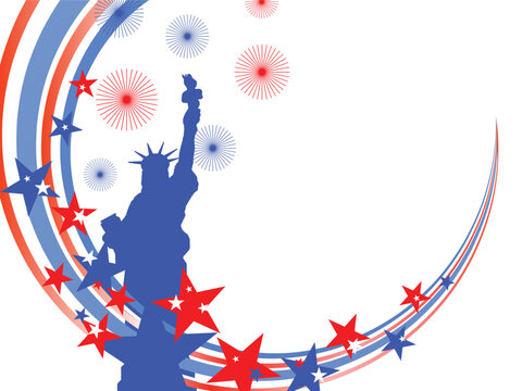 vector illustration eps10 from the statue of liberty on a colorful stars and stripes background