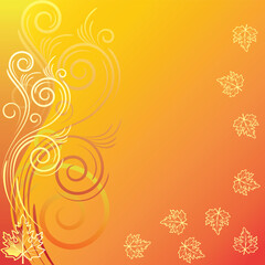 Red background with   abstract  gold leaves and swirls