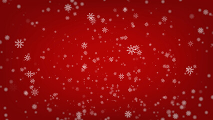 Snow red background. Christmas snowy winter design. White falling snowflakes