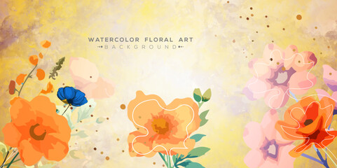 Abstract art background vector. Luxury minimal style wallpaper with blue watercolor flower. Floral art for banners, prints, posters, cover, greetings, wallpaper and invitation card.