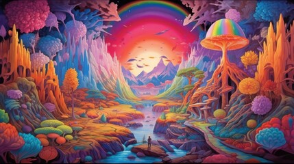 psychedelic dreamscape where reality fractures into a myriad of dimensions