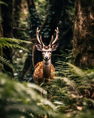Realistic deer with nature background in forest wildlife made with generative ai technology