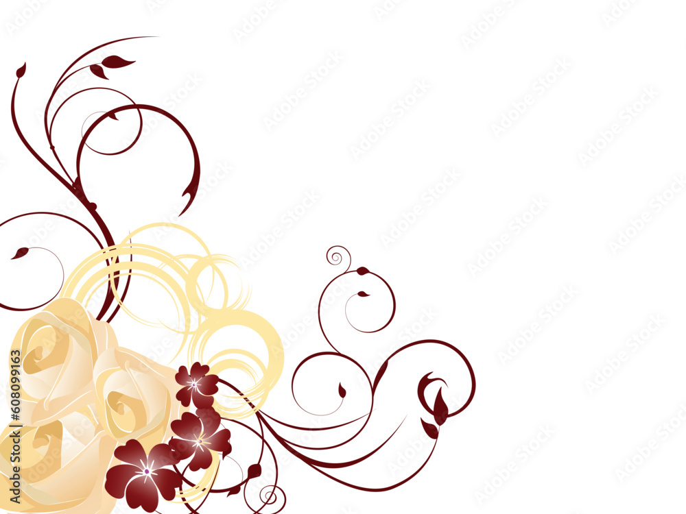 Wall mural vector eps10 illustration of white roses and floral elements