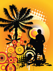 vector eps10 illustration of a surfer silhouette on an abstract summer background