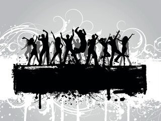 People dancing on a decorative grunge background