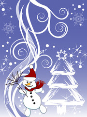 vector eps10 illustration of a little snowman on a floral christmas background