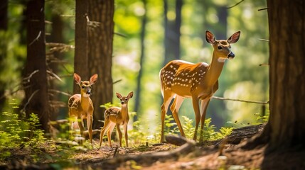 Realistic deer with baby in  nature background made with generative ai technology