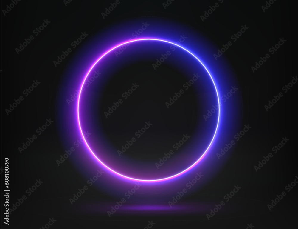 Aufkleber Abstract studio with glowing circle frame of neon light. 3d vector illustration