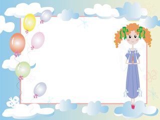 Angel girl with candle, flying at the cloud.