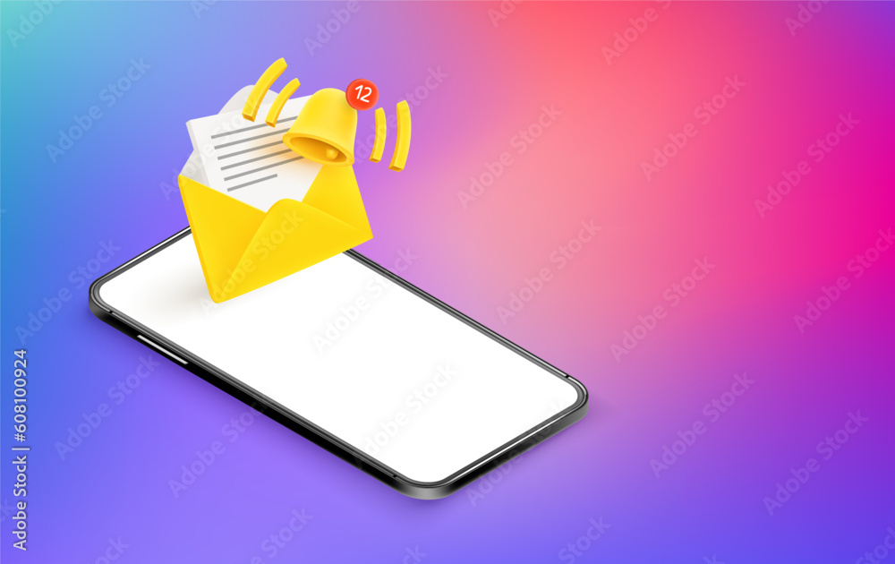 Aufkleber Mailing with mobile phone concept. Vector banner with copy space