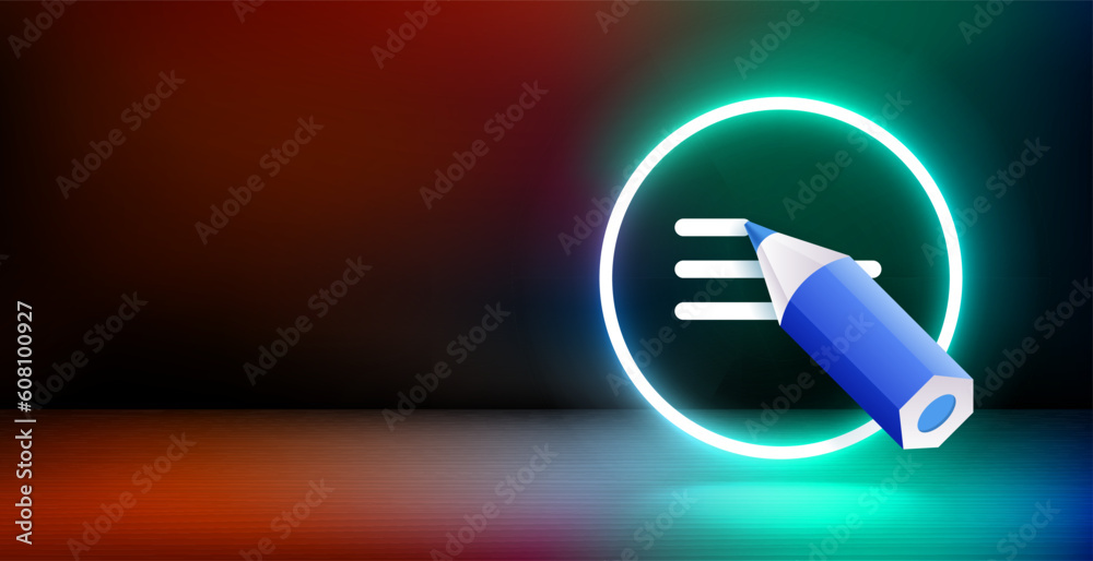 Aufkleber Banner with shining neon frame and message icon. 3d vector illustration with copy space