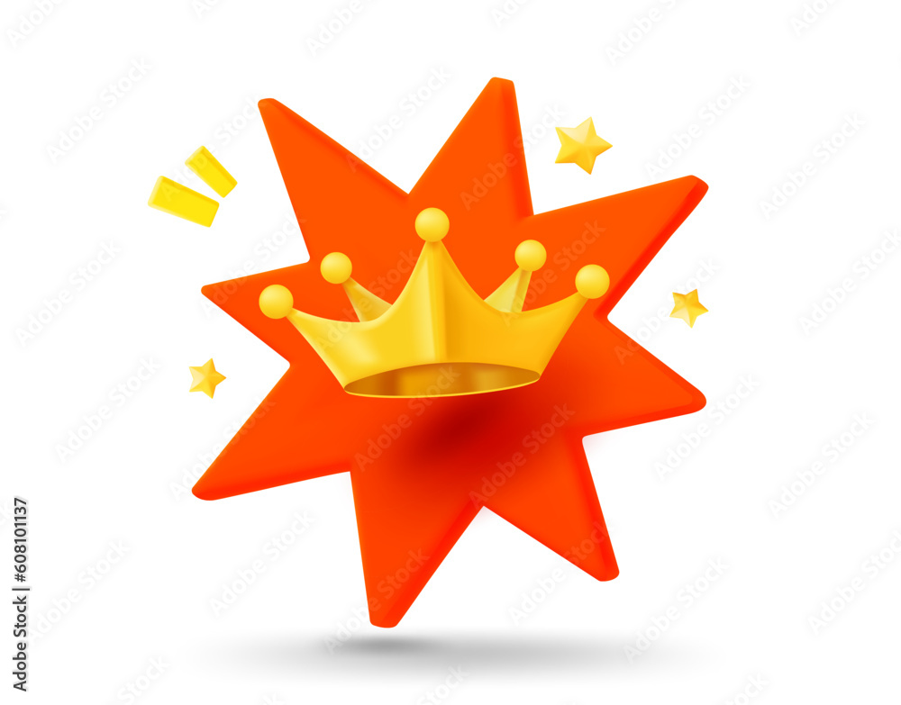 Poster shining gold crown with flash effect. 3d vector icon