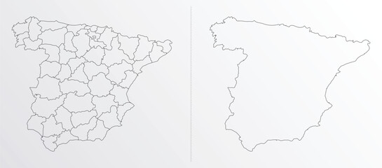 Black Outline vector Map of Spain with regions on white background