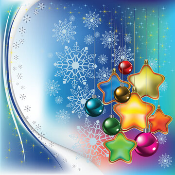 abstract christmas background with colored stars and balls