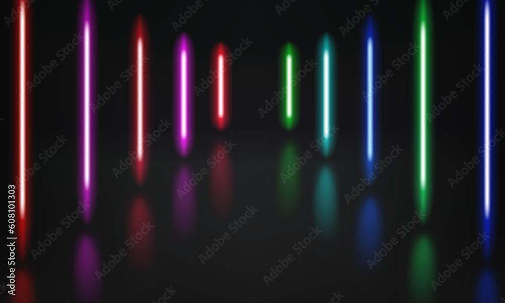 Poster abstract studio with glowing vibrant neon lights. 3d vector illustration
