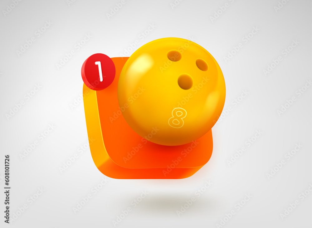 Aufkleber Bowling app button concept. 3d vector mobile application icon