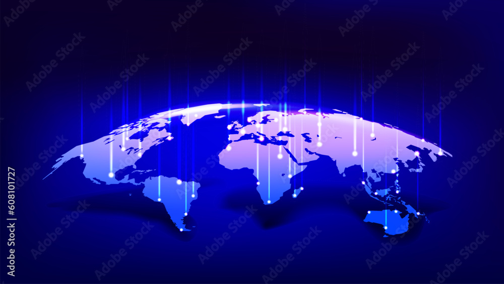 Aufkleber world communication scheme woth shining points. vector 3d illustration