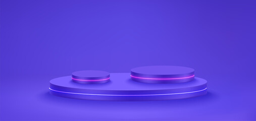 Blue interior with circle platforms. Showcase for product. Vector 3d mockup
