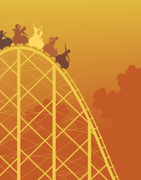 Editable vector colorful silhouette of a steep roller coaster ride