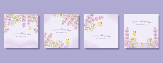 Fototapeta na wymiar Purple floral square template set