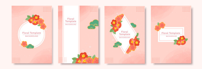 Fototapeta na wymiar Pink floral brochure template set