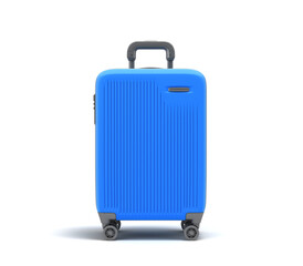 Large plastic travel suitcase with a combination lock and wheels front view 3d render on white