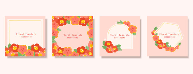 Fototapeta na wymiar Pink floral square template set