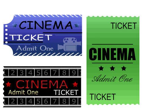 Colorful illustration with cinema tickets made in various styles