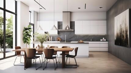 Fototapeta na wymiar Contemporary kitchen with a sleek and spacious layout. Generative AI