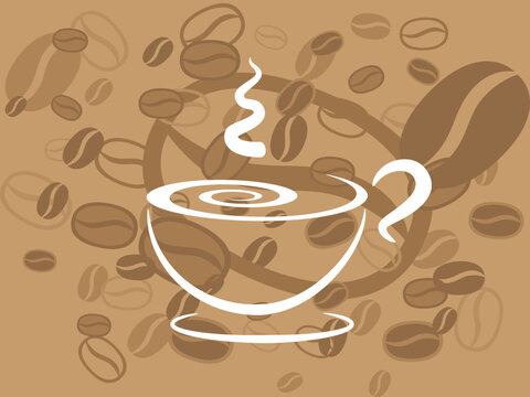 Vector picture of coffee cup on background with coffee's beans