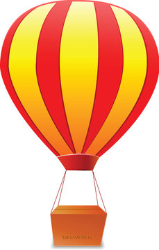 yellow red striped aerostat with box vector illustration