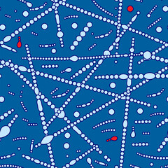 Abstract blue biology-theme background. Seamless pattern. Vector illustration.