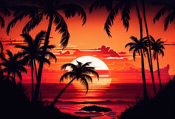 Fototapeta na wymiar Sunny summer beach with palms