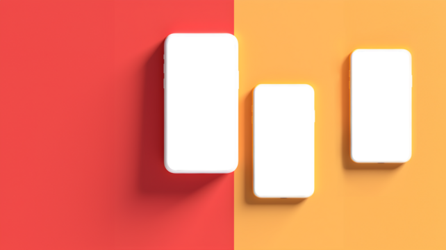 smartphone handphone phone with transparent screen cutout on bright background, PNG file. Mockup template for artwork design. Copy text space. 3D rendering