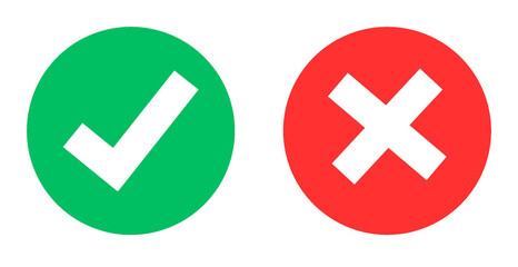 Green check mark and red cross icon.